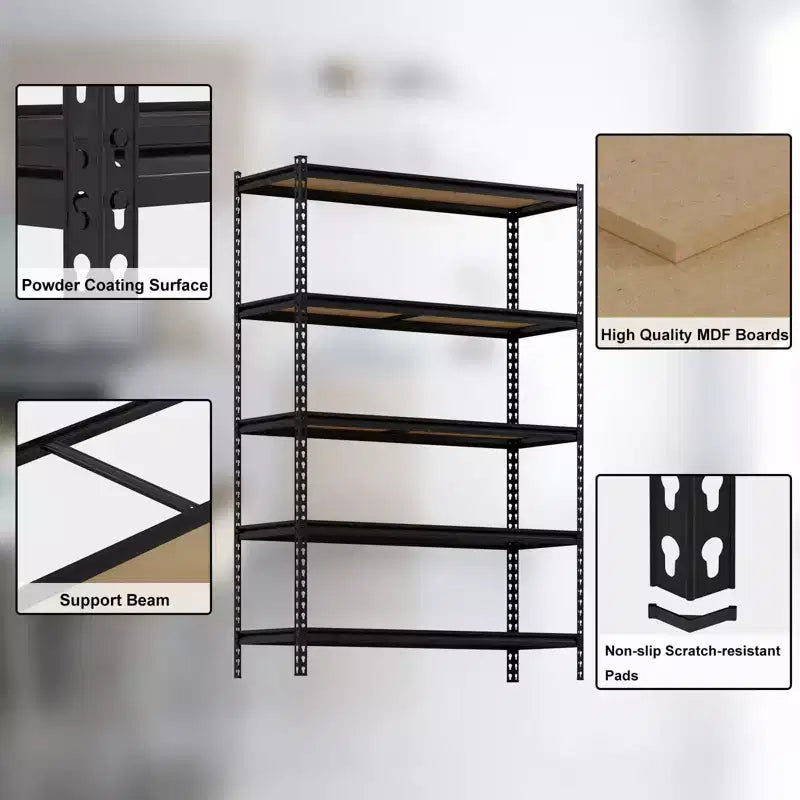 Étagères de rangement, unité d'étagères métalliques robustes à 5 niveaux 48x18x73 pouces - Étagère réglable pour garage et cuisine