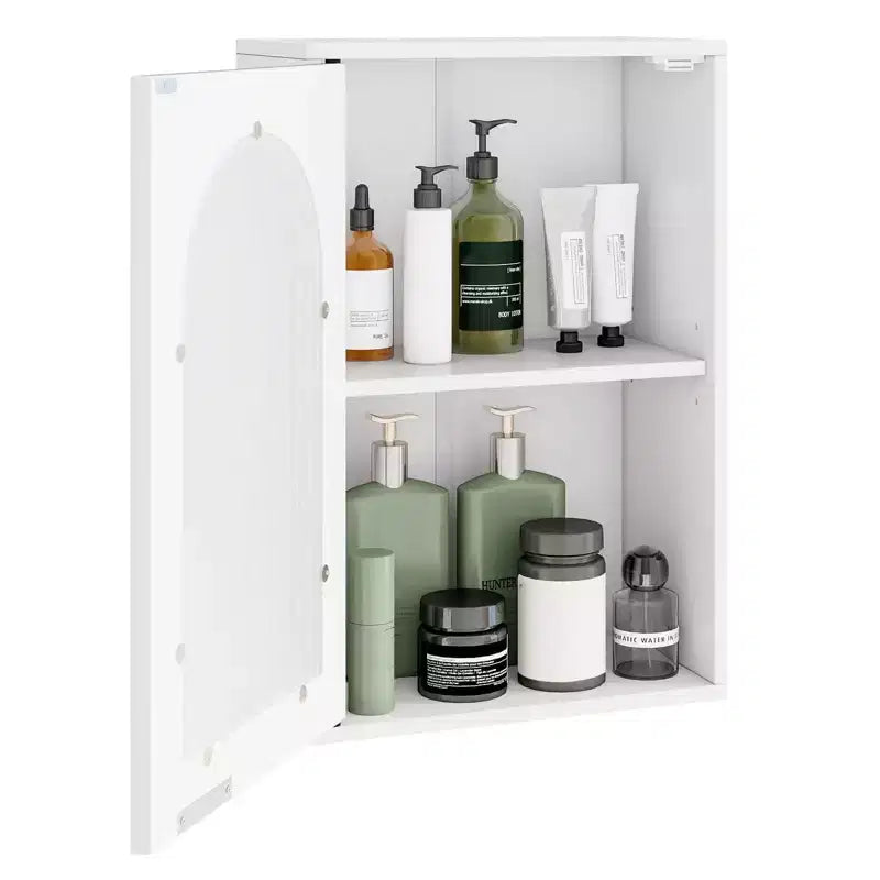 Armoire de toilette murale avec porte en verre trempé et étagère réglable Blanc/Noir/Marron/Gris/Naturel