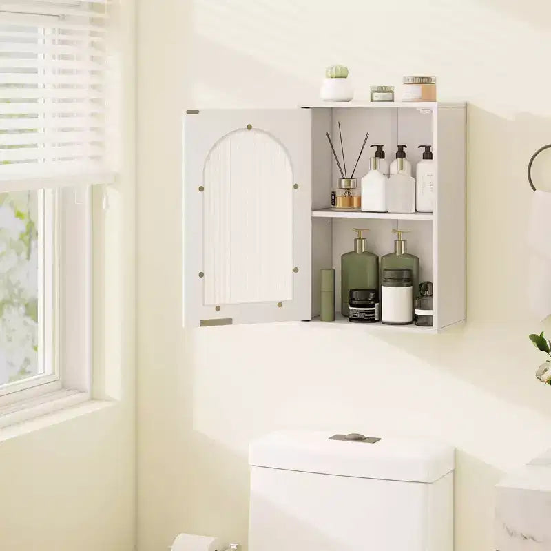 Armoire de toilette murale avec porte en verre trempé et étagère réglable Blanc/Noir/Marron/Gris/Naturel