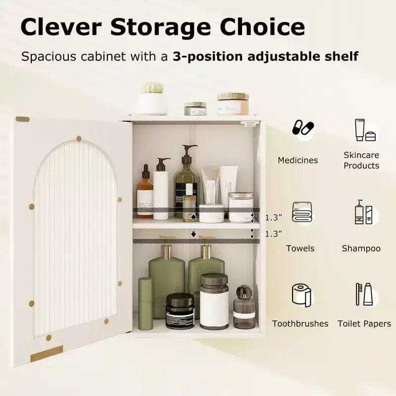 Armoire de toilette murale avec porte en verre trempé et étagère réglable Blanc/Noir/Marron/Gris/Naturel