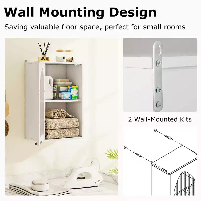 Armoire de toilette murale avec porte en verre trempé et étagère réglable Blanc/Noir/Marron/Gris/Naturel