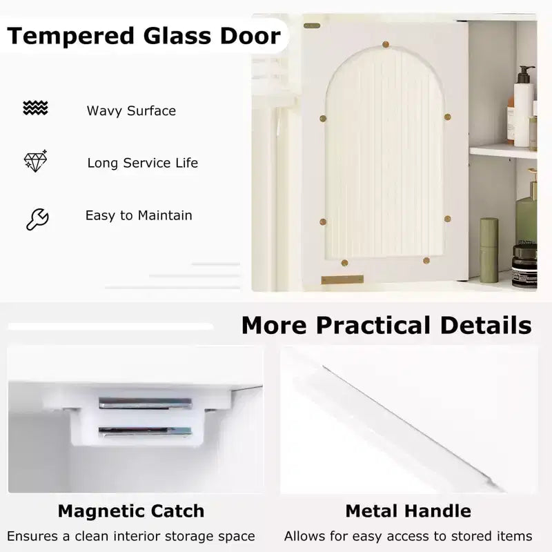 Armoire de toilette murale avec porte en verre trempé et étagère réglable Blanc/Noir/Marron/Gris/Naturel