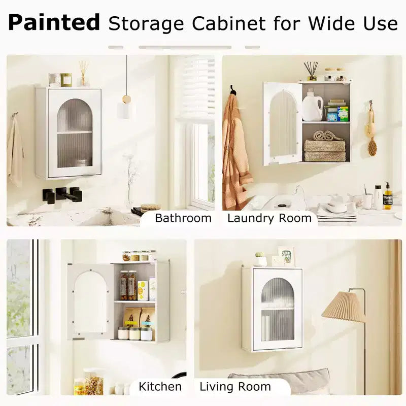 Armoire de toilette murale avec porte en verre trempé et étagère réglable Blanc/Noir/Marron/Gris/Naturel