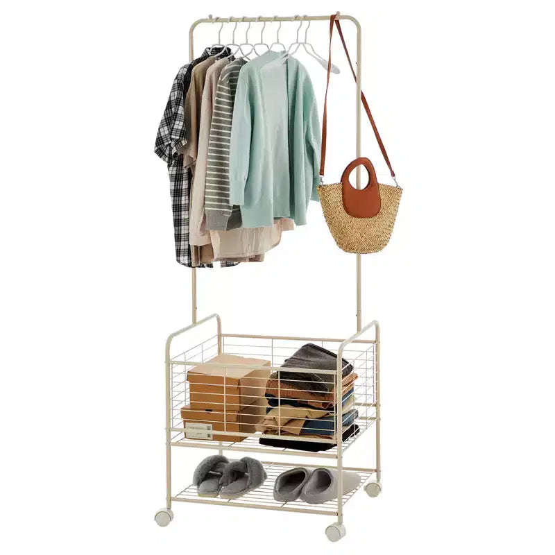 Laundry Cart, Metal 3-In-1 Rolling Hamper with Hanging Rack & Shelves - Space Saving Organizer for Apartment Bathroom