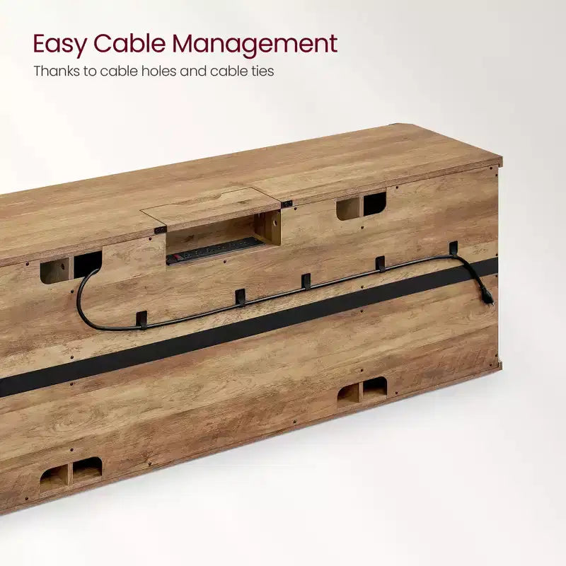Meuble TV de ferme pour téléviseurs de 75 pouces - Meuble console multimédia de 70 pouces avec portes coulissantes de grange, station de charge à 6 prises et gestion des câbles, finition rustique