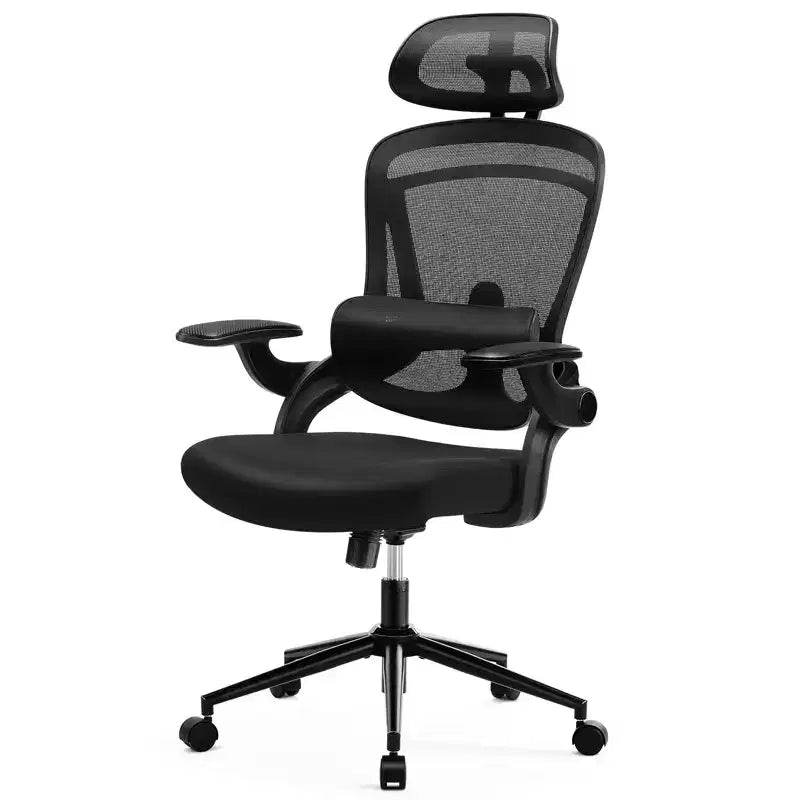 Fauteuil de bureau avec soutien lombaire et appui-tête réglables, chaise d'ordinateur ergonomique en maille avec accoudoirs relevables souples, fauteuil de jeu réglable en hauteur