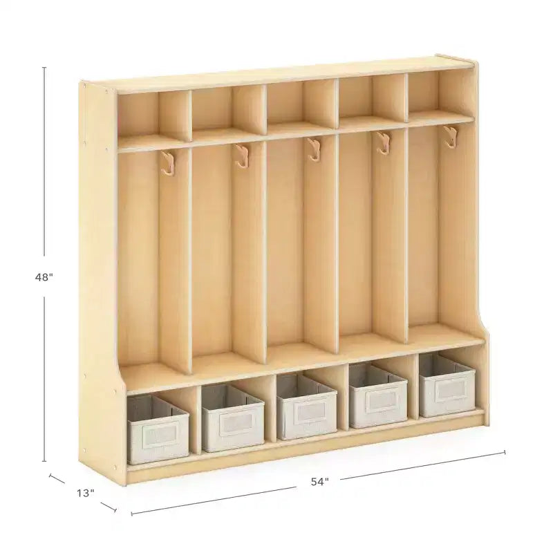 Casier de rangement en bois à 5 sections avec banc pour salle de classe, organiseur pour enfants avec étagères et crochets pour manteaux