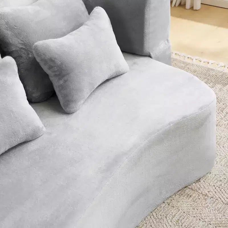 Canapé de sol moderne avec 4 oreillers, canapé futon en tissu peluche, matelas pliant en mousse haute densité pour salon