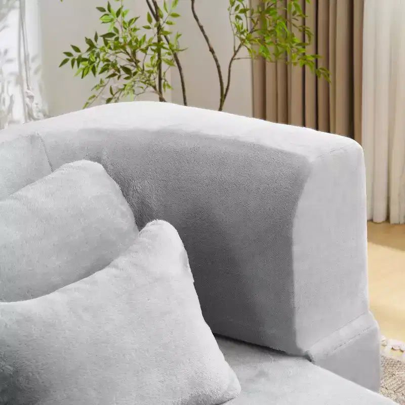 Canapé de sol moderne avec 4 oreillers, canapé futon en tissu peluche, matelas pliant en mousse haute densité pour salon