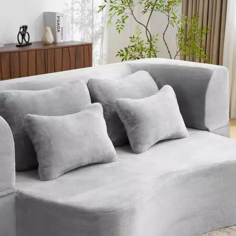 Canapé de sol moderne avec 4 oreillers, canapé futon en tissu peluche, matelas pliant en mousse haute densité pour salon