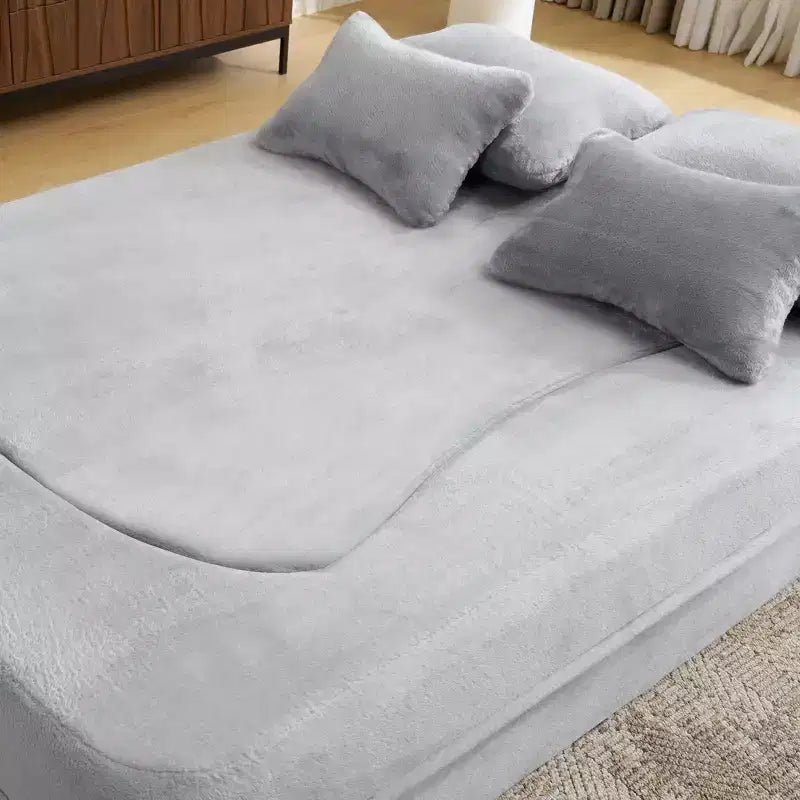Canapé de sol moderne avec 4 oreillers, canapé futon en tissu peluche, matelas pliant en mousse haute densité pour salon