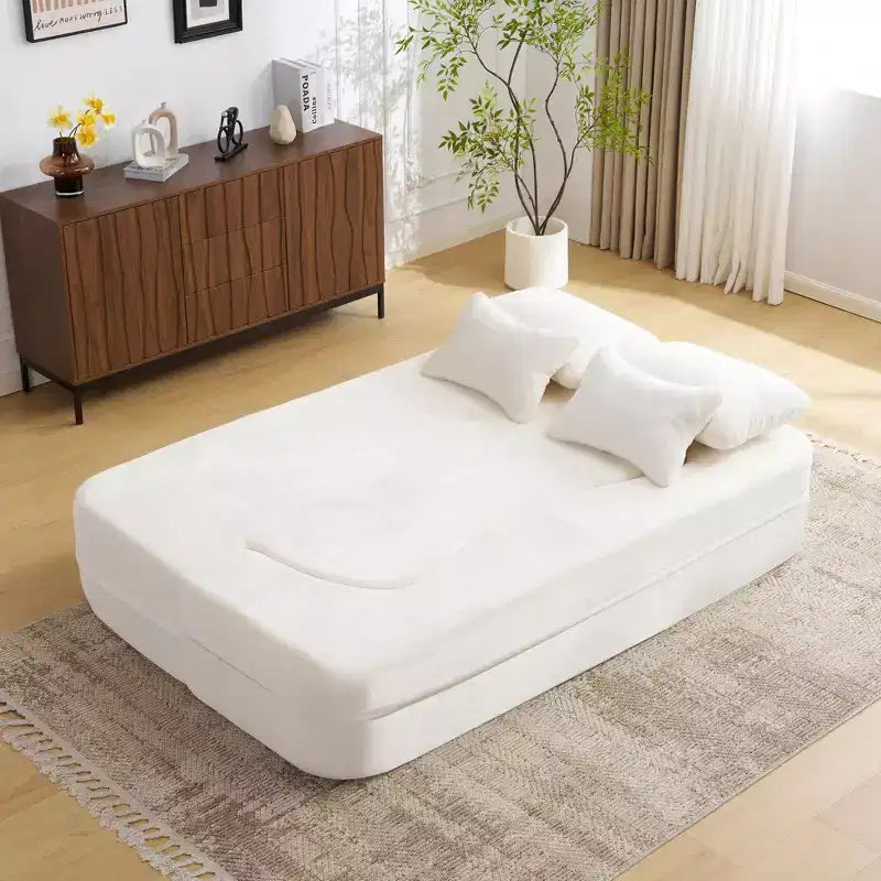 Canapé de sol moderne avec 4 oreillers, canapé futon en tissu peluche, matelas pliant en mousse haute densité pour salon