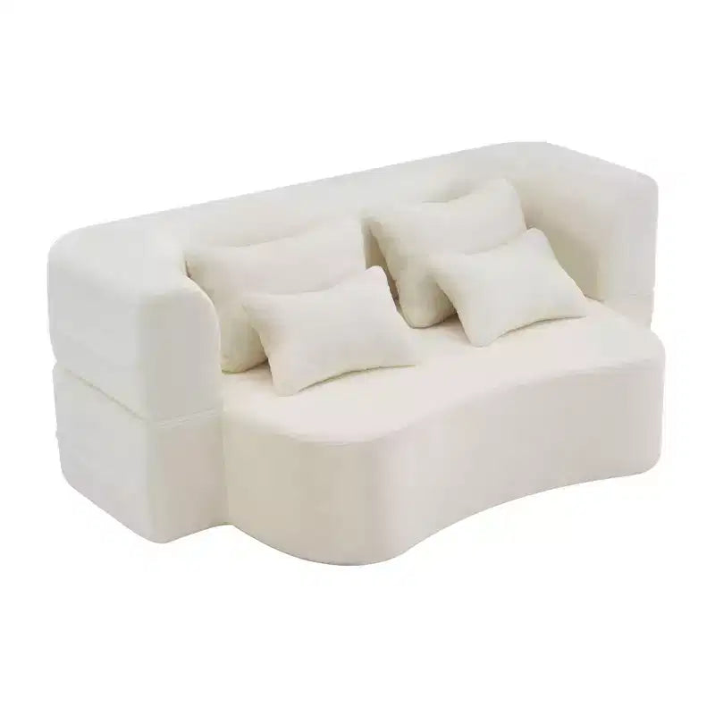 Canapé de sol moderne avec 4 oreillers, canapé futon en tissu peluche, matelas pliant en mousse haute densité pour salon
