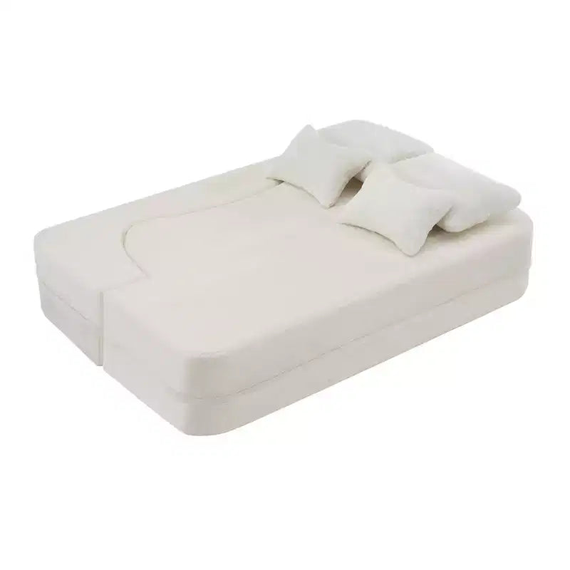 Canapé de sol moderne avec 4 oreillers, canapé futon en tissu peluche, matelas pliant en mousse haute densité pour salon