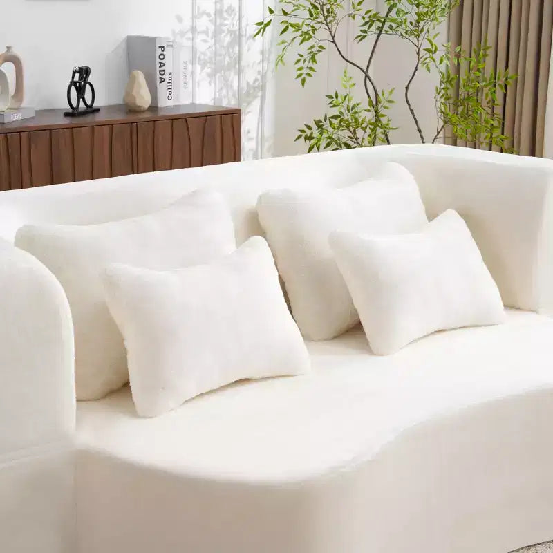 Canapé de sol moderne avec 4 oreillers, canapé futon en tissu peluche, matelas pliant en mousse haute densité pour salon
