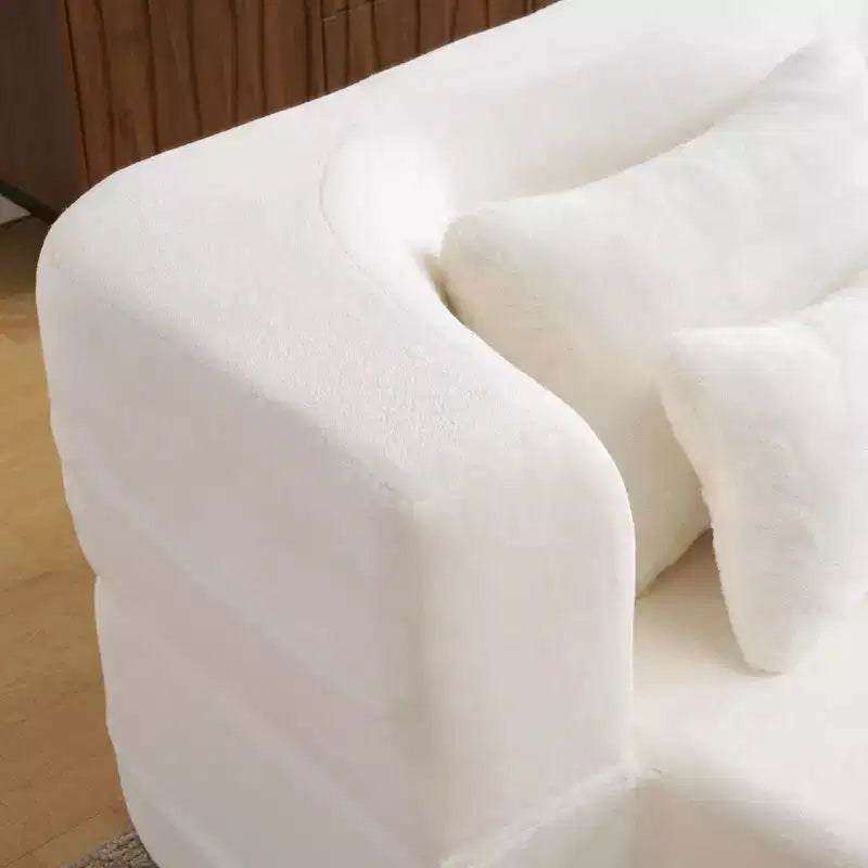 Canapé de sol moderne avec 4 oreillers, canapé futon en tissu peluche, matelas pliant en mousse haute densité pour salon