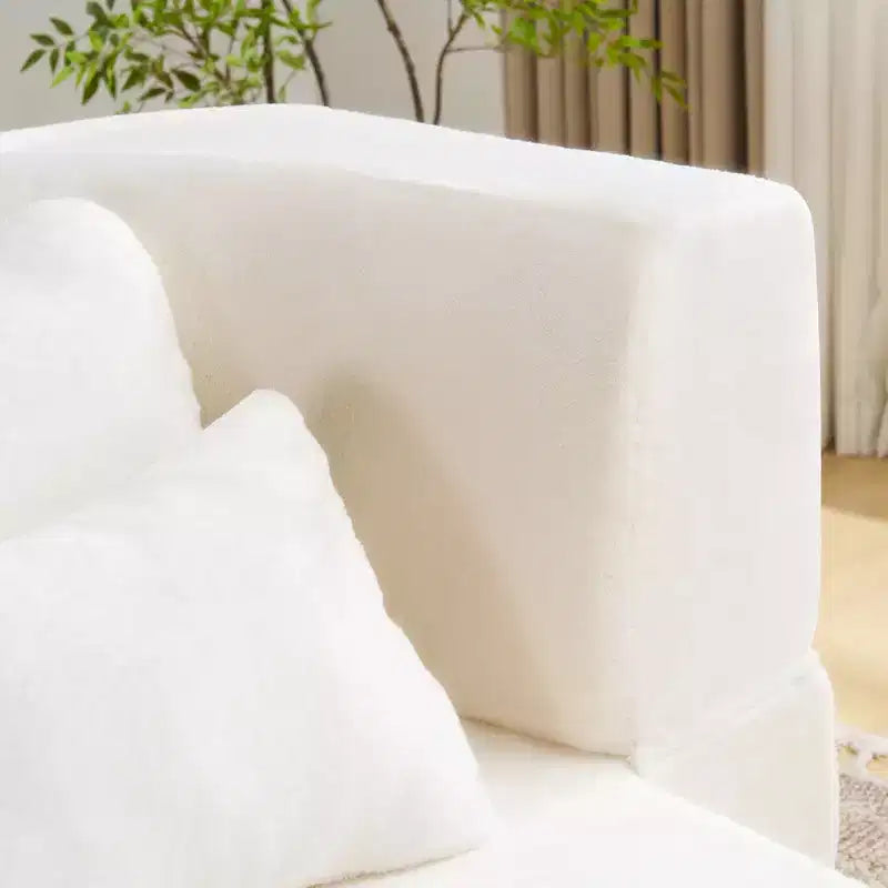Canapé de sol moderne avec 4 oreillers, canapé futon en tissu peluche, matelas pliant en mousse haute densité pour salon