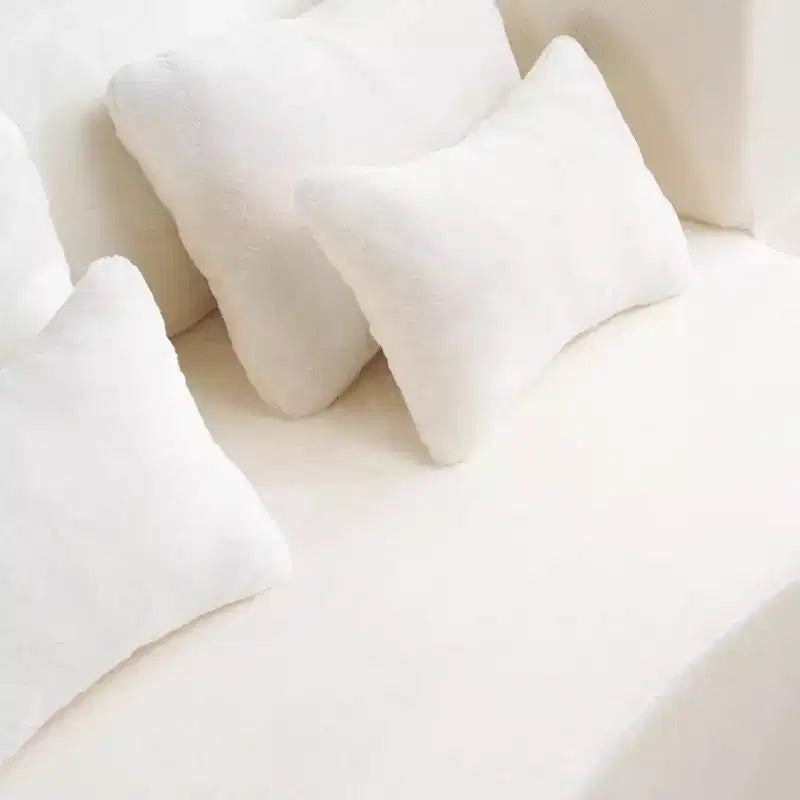 Canapé de sol moderne avec 4 oreillers, canapé futon en tissu peluche, matelas pliant en mousse haute densité pour salon