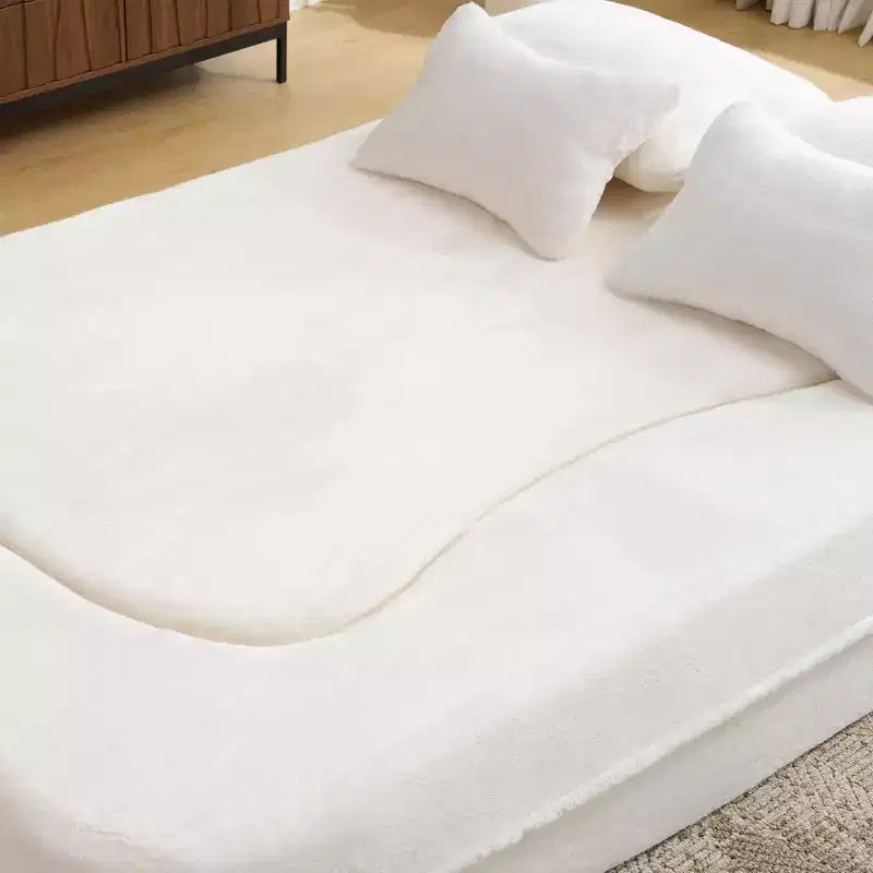 Canapé de sol moderne avec 4 oreillers, canapé futon en tissu peluche, matelas pliant en mousse haute densité pour salon