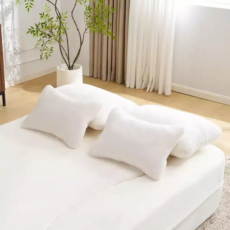 Canapé de sol moderne avec 4 oreillers, canapé futon en tissu peluche, matelas pliant en mousse haute densité pour salon