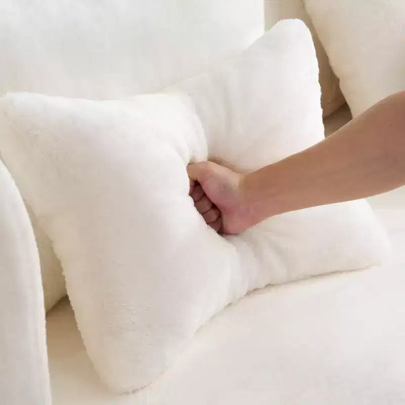 Canapé de sol moderne avec 4 oreillers, canapé futon en tissu peluche, matelas pliant en mousse haute densité pour salon