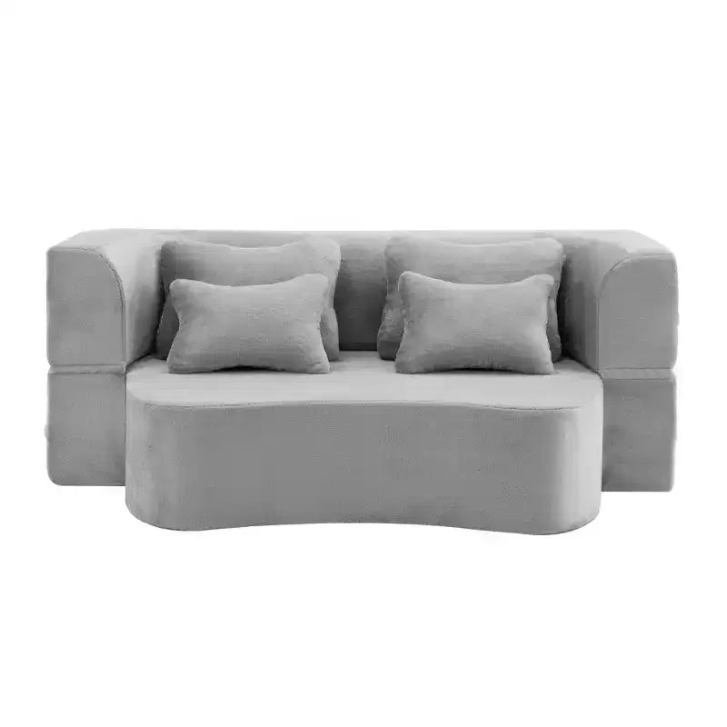 Canapé de sol moderne avec 4 oreillers, canapé futon en tissu peluche, matelas pliant en mousse haute densité pour salon