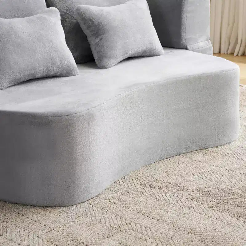 Canapé de sol moderne avec 4 oreillers, canapé futon en tissu peluche, matelas pliant en mousse haute densité pour salon