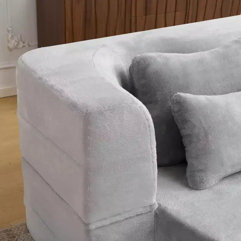 Canapé de sol moderne avec 4 oreillers, canapé futon en tissu peluche, matelas pliant en mousse haute densité pour salon