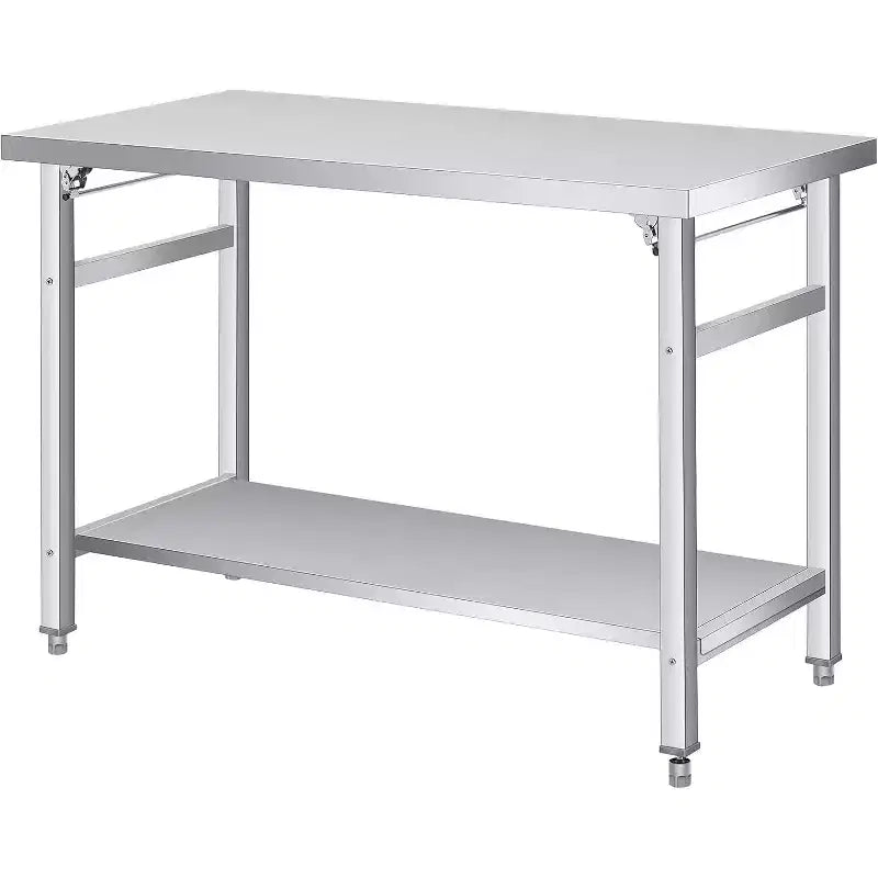 Stainless Steel Folding Table - 920LB Capacity, Adjustable Shelf & Locking Casters, Commercial Worktable for Kitchen/Restaurant