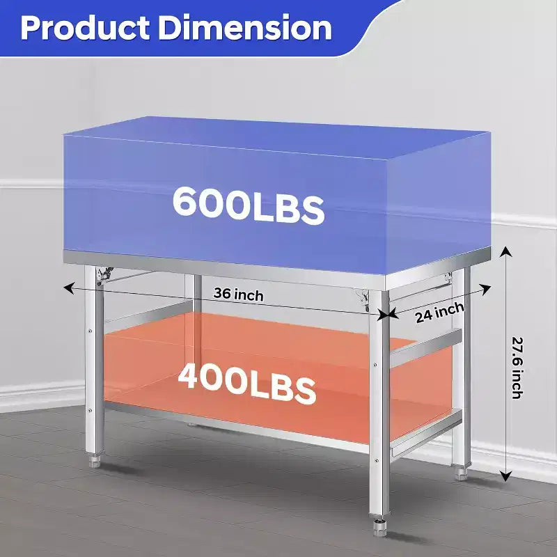 Table pliante en acier inoxydable - Capacité de 417 kg, étagère réglable et roulettes verrouillables, table de travail commerciale pour cuisine/restaurant