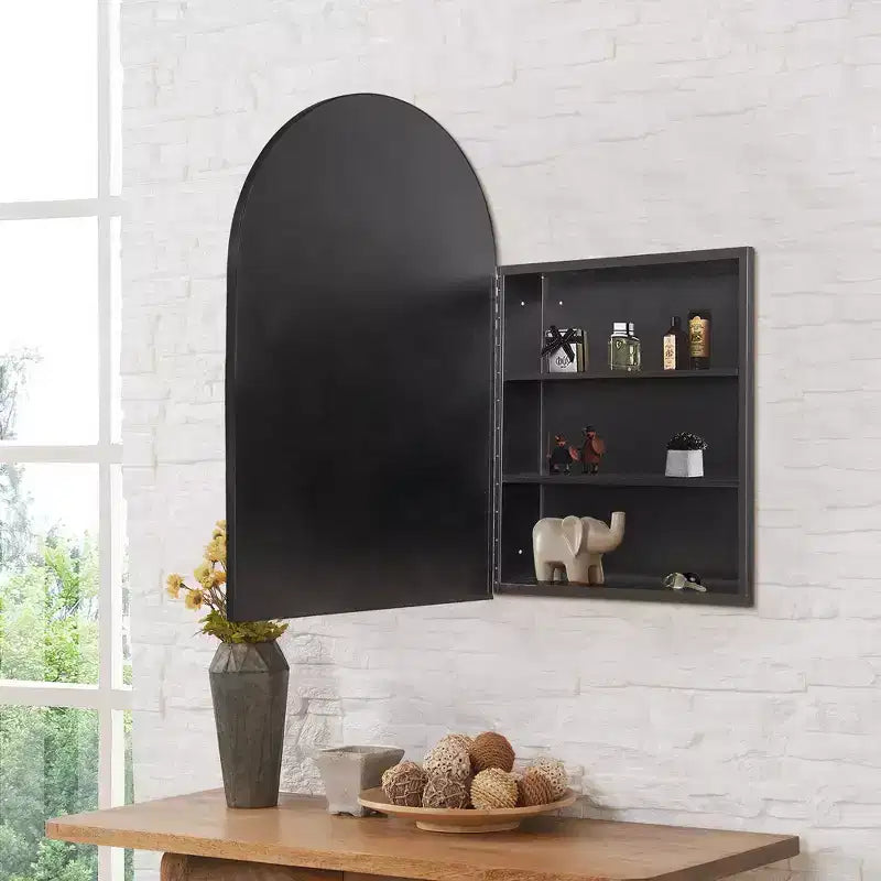 Armoire de toilette encastrée à miroir de 36 x 24 avec cadre en acier inoxydable et 2 étagères réglables, armoires à pharmacie murales noires