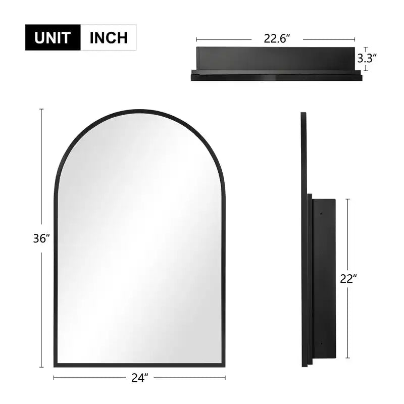 Armoire de toilette encastrée à miroir de 36 x 24 avec cadre en acier inoxydable et 2 étagères réglables, armoires à pharmacie murales noires