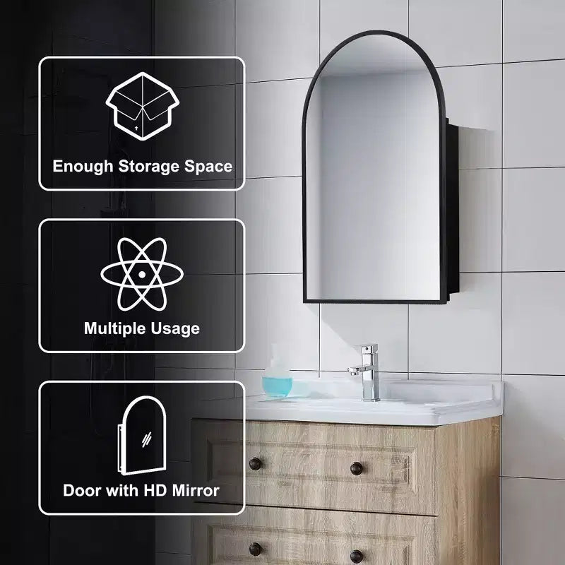 Armoire de toilette encastrée à miroir de 36 x 24 avec cadre en acier inoxydable et 2 étagères réglables, armoires à pharmacie murales noires