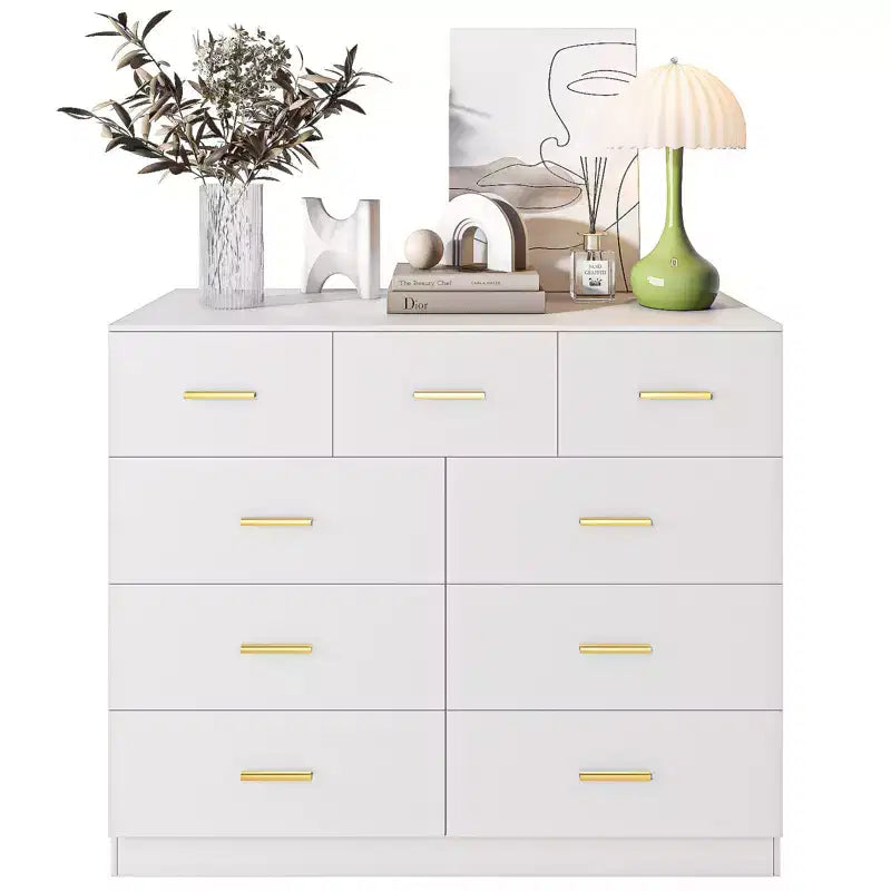 Commode en panneaux de particules blancs à 9 tiroirs de 120 cm de large