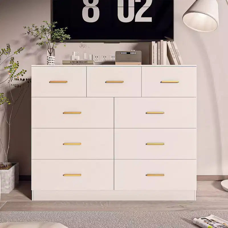 Commode en panneaux de particules blancs à 9 tiroirs de 120 cm de large