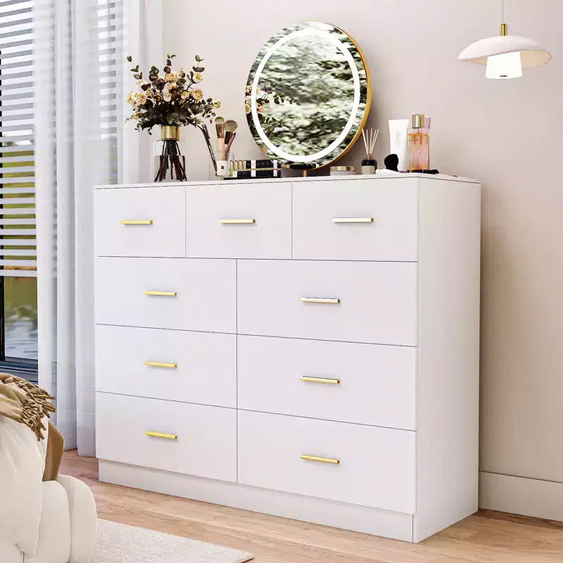 Commode en panneaux de particules blancs à 9 tiroirs de 120 cm de large
