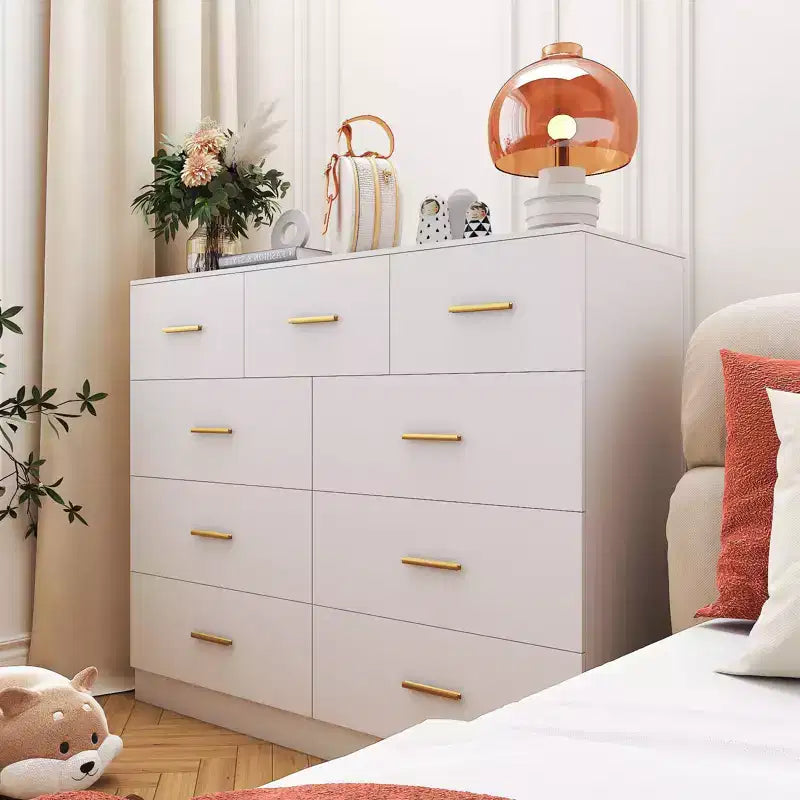 Commode en panneaux de particules blancs à 9 tiroirs de 120 cm de large