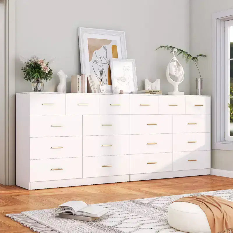 Commode en panneaux de particules blancs à 9 tiroirs de 120 cm de large