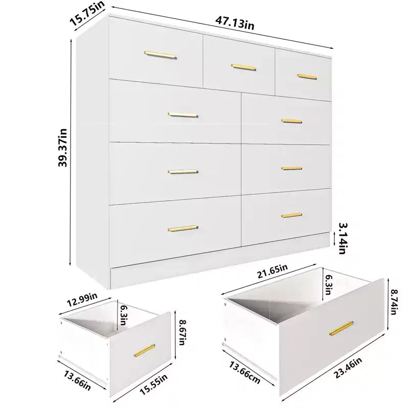 Commode en panneaux de particules blancs à 9 tiroirs de 120 cm de large