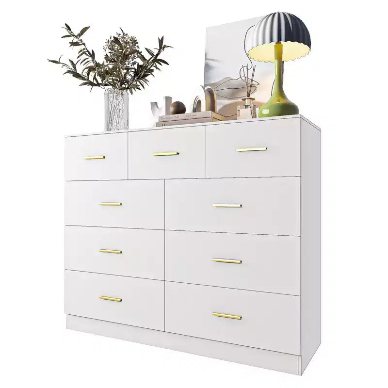 Commode en panneaux de particules blancs à 9 tiroirs de 120 cm de large