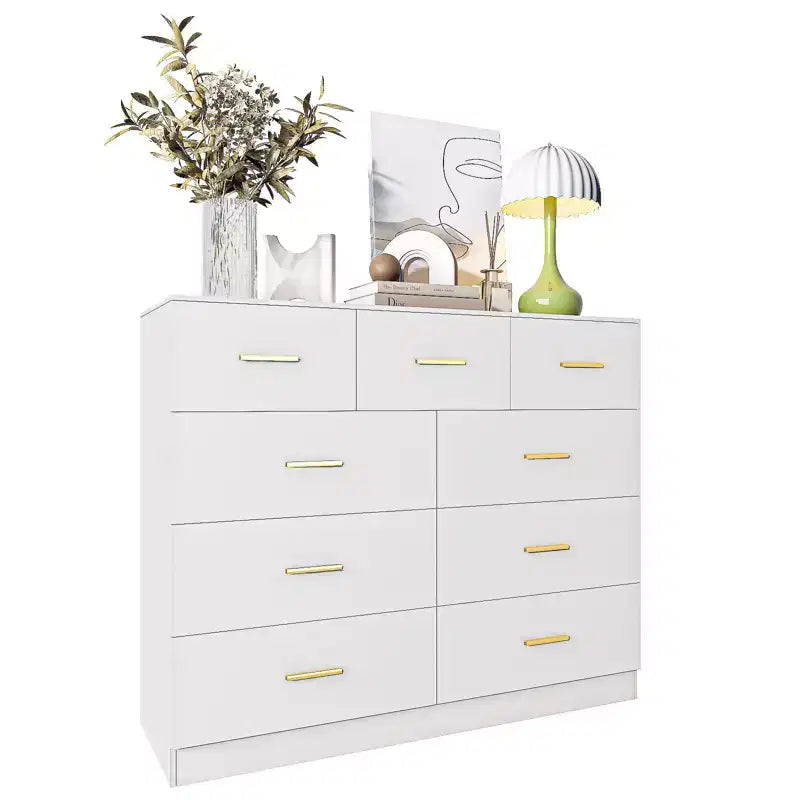 Commode en panneaux de particules blancs à 9 tiroirs de 120 cm de large