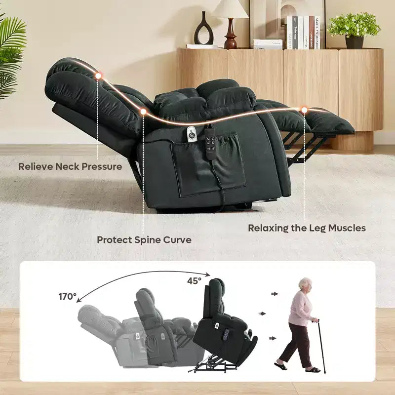 Fauteuil inclinable et releveur électrique surdimensionné en microsuède de 101,8 cm de large avec double moteur, massage et chauffage