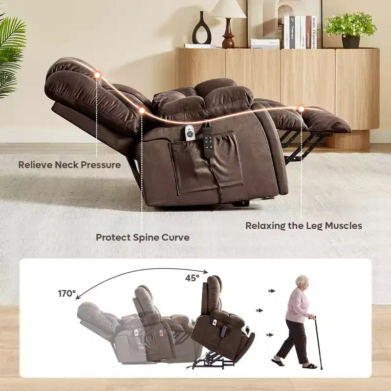 Fauteuil inclinable et releveur électrique surdimensionné en microsuède de 101,8 cm de large avec double moteur, massage et chauffage
