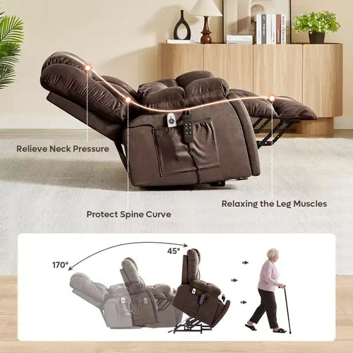 Fauteuil inclinable et releveur électrique surdimensionné en microsuède de 101,8 cm de large avec double moteur, massage et chauffage