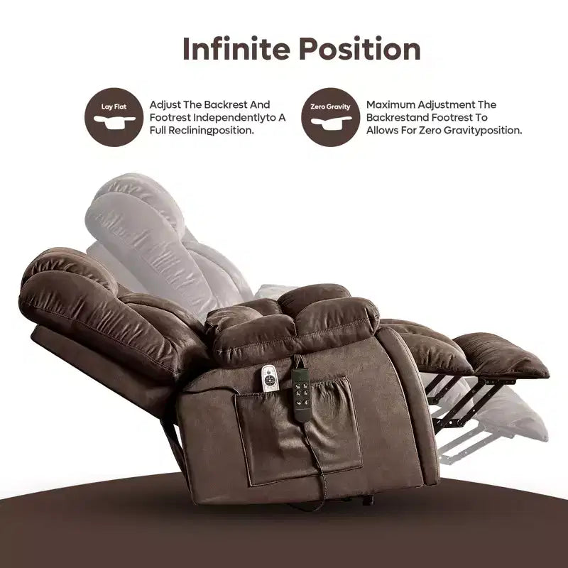 Fauteuil inclinable et releveur électrique surdimensionné en microsuède de 101,8 cm de large avec double moteur, massage et chauffage