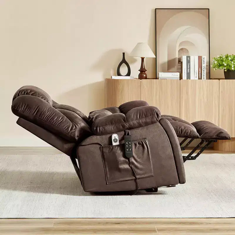 Fauteuil inclinable et releveur électrique surdimensionné en microsuède de 101,8 cm de large avec double moteur, massage et chauffage