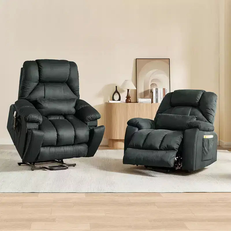 Fauteuil inclinable et releveur électrique surdimensionné en microsuède de 101,8 cm de large avec double moteur, massage et chauffage