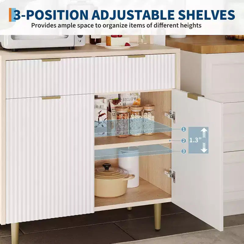 Bahut de salle à manger à 2 portes avec 2 tiroirs, meuble de rangement en bois pour salle à manger, cuisine et salon