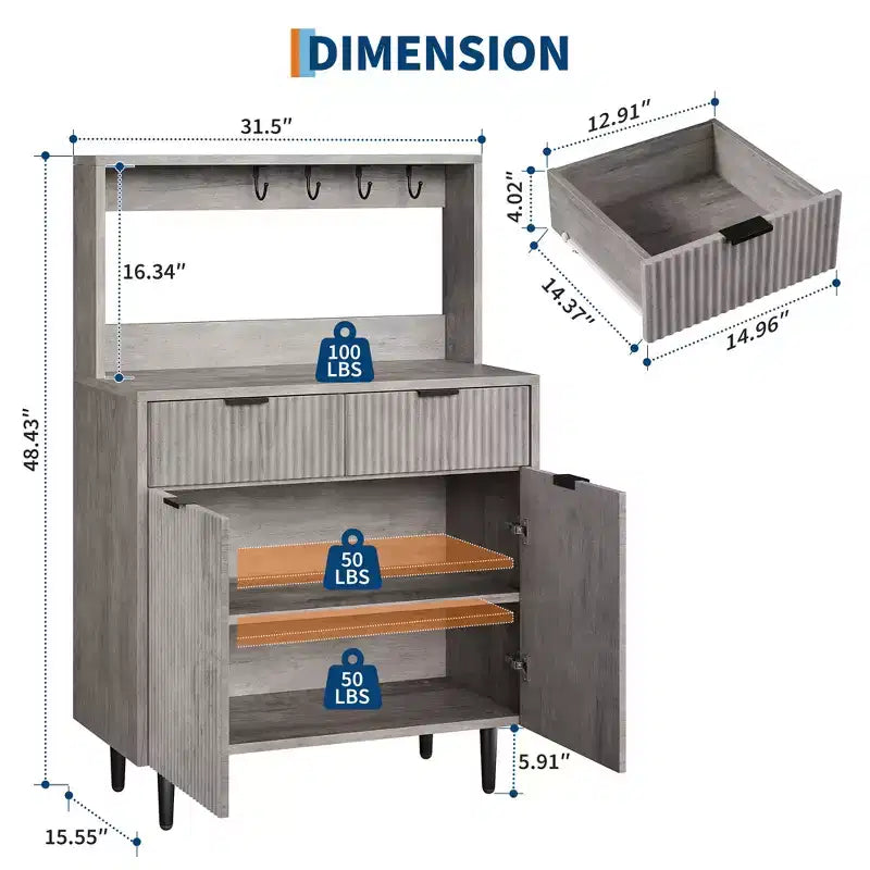Bahut de salle à manger à 2 portes avec 2 tiroirs, meuble de rangement en bois pour salle à manger, cuisine et salon