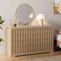 COZONY Fluted 8-Drawer Modern Wooden Dresser  Handleless Chest with Deep Storage for Bedroom, Living Room & Hallway, Natural Oak
